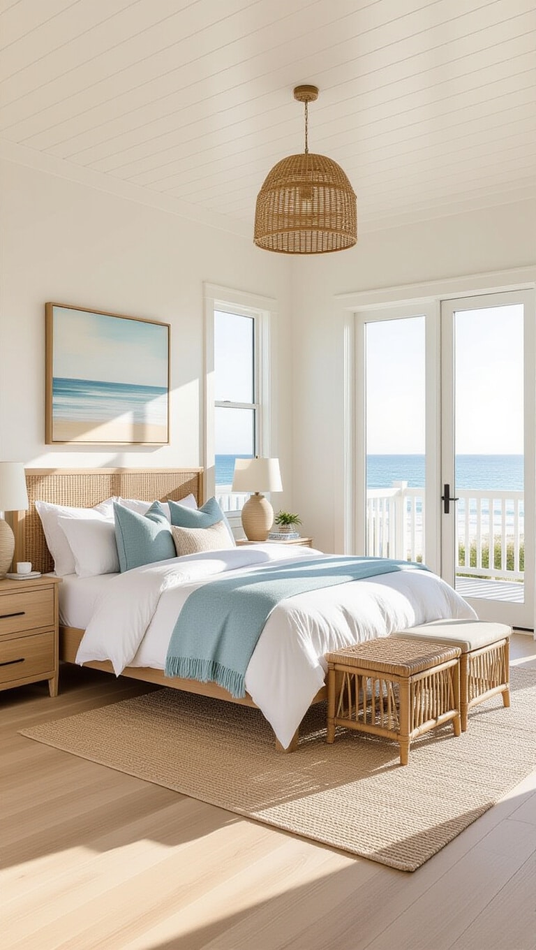 Modern Coastal White and Wood Bedroom