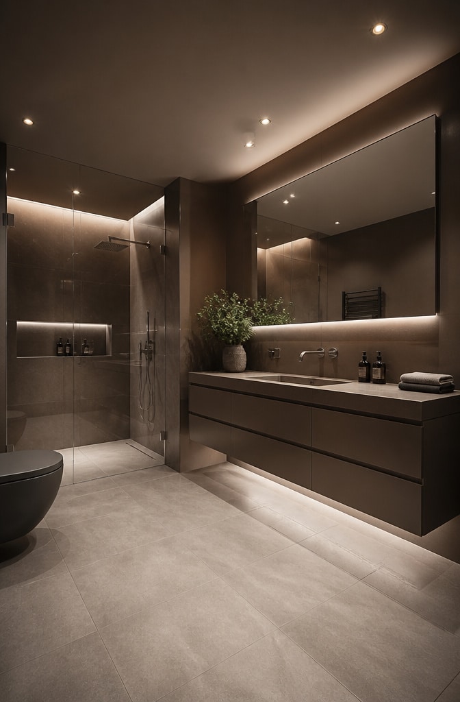 Modern Dark Brown Minimalist Bathroom