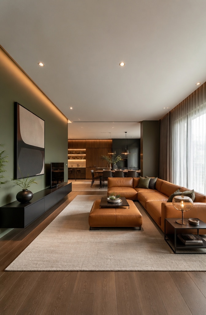 Modern Earthy Brown and Green Lounge