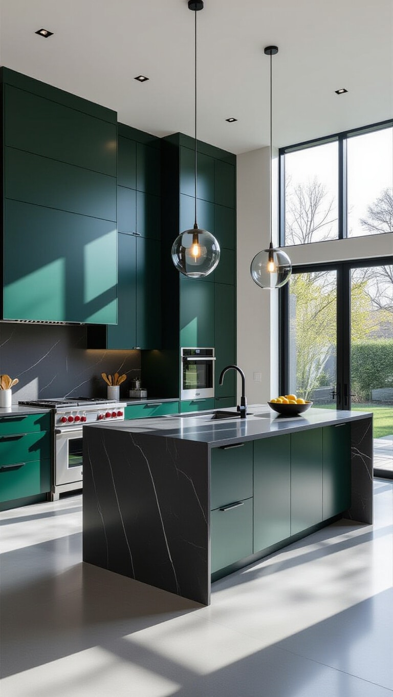 Modern Emerald and Navy Blue Kitchen
