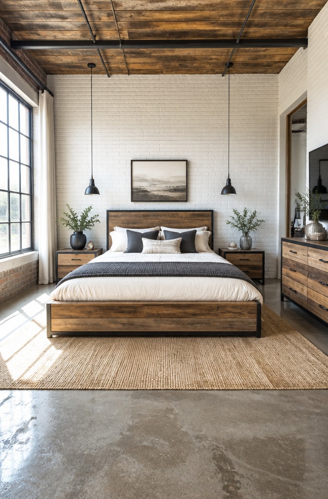 Modern Farmhouse Bedroom with Industrial Touches