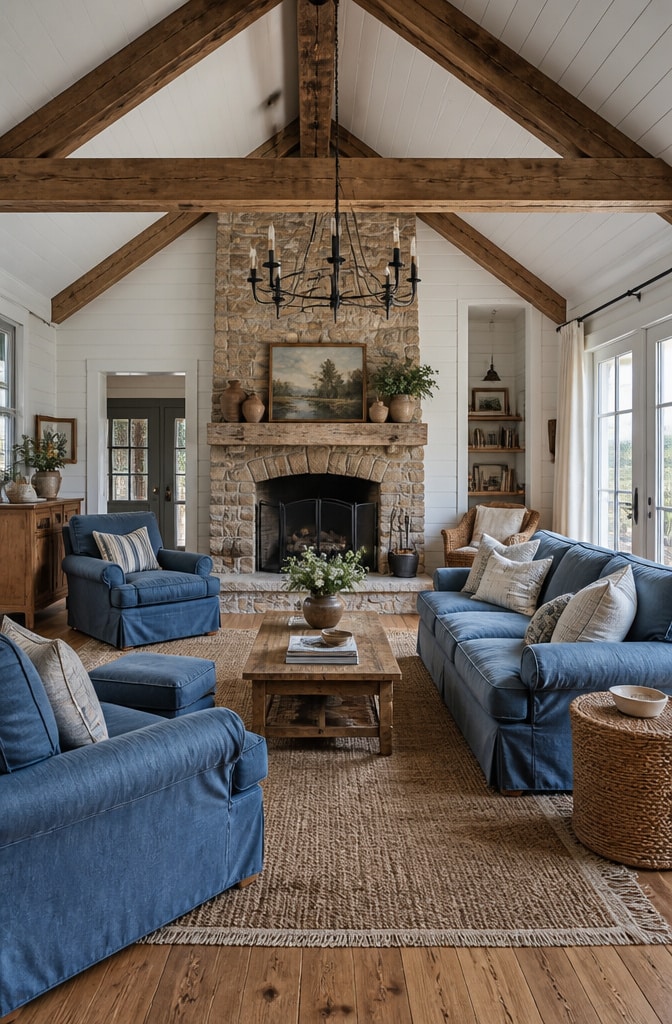 Modern Farmhouse Blue Rustic Living Room