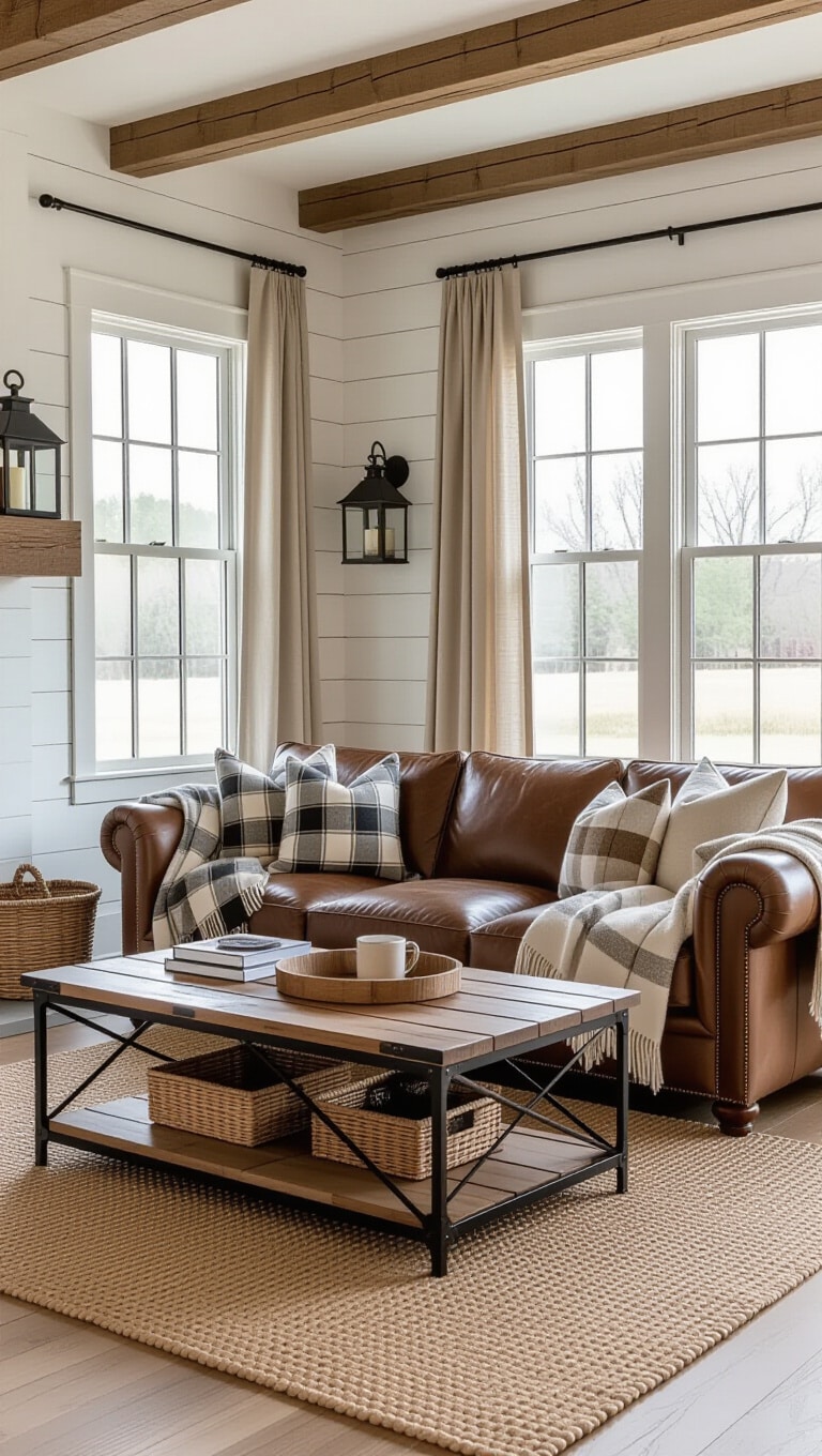 Modern Farmhouse Brown Couch Living Room