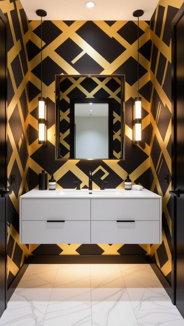 Modern Geometric Black and Gold Wallpaper