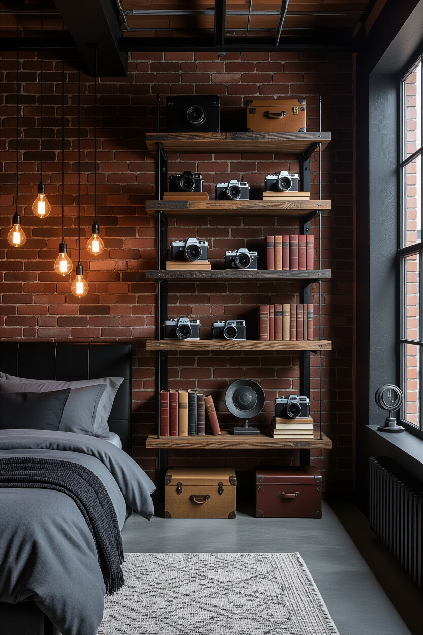 Modern Industrial Shelf Decor Bedroom
