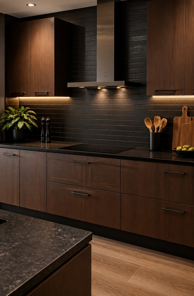 Modern Matte Black Tile Backsplash