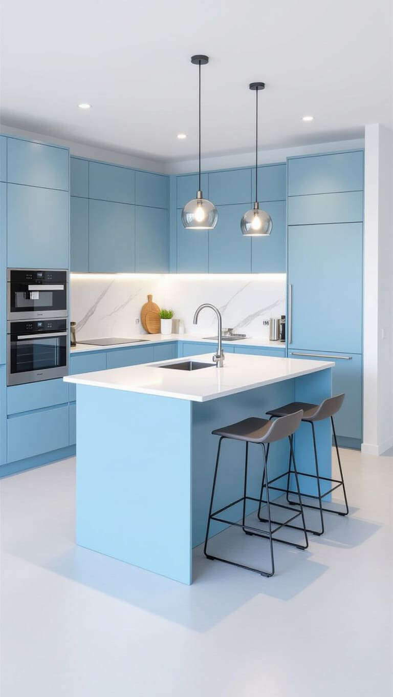Modern Minimalist Baby Blue Kitchen