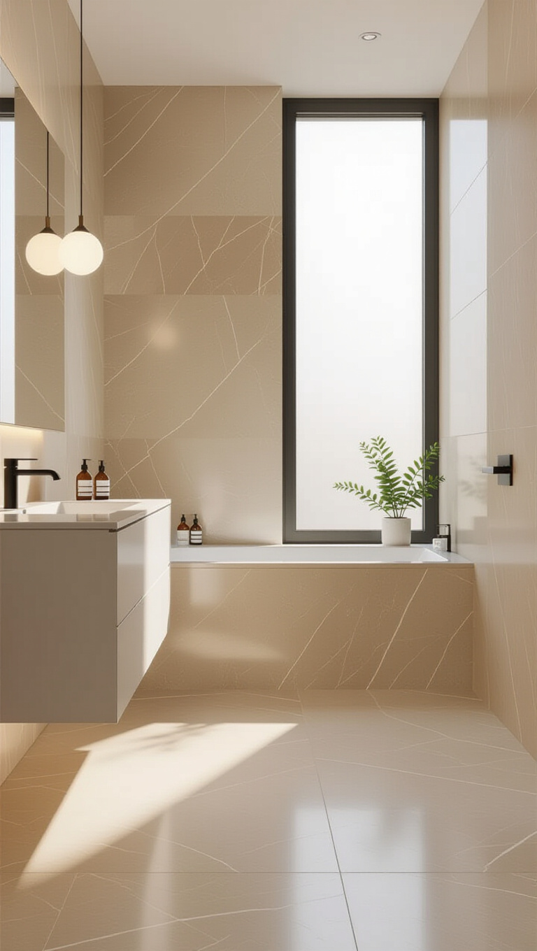 Modern Minimalist Beige Marble Bathroom