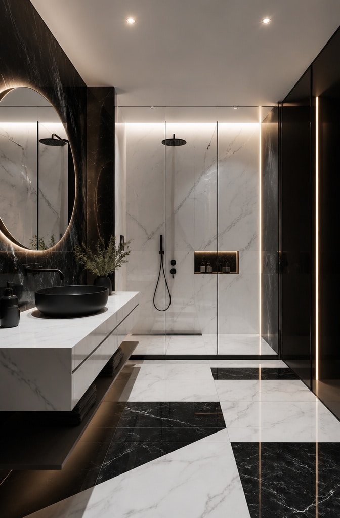 Modern Minimalist Black and White Marble