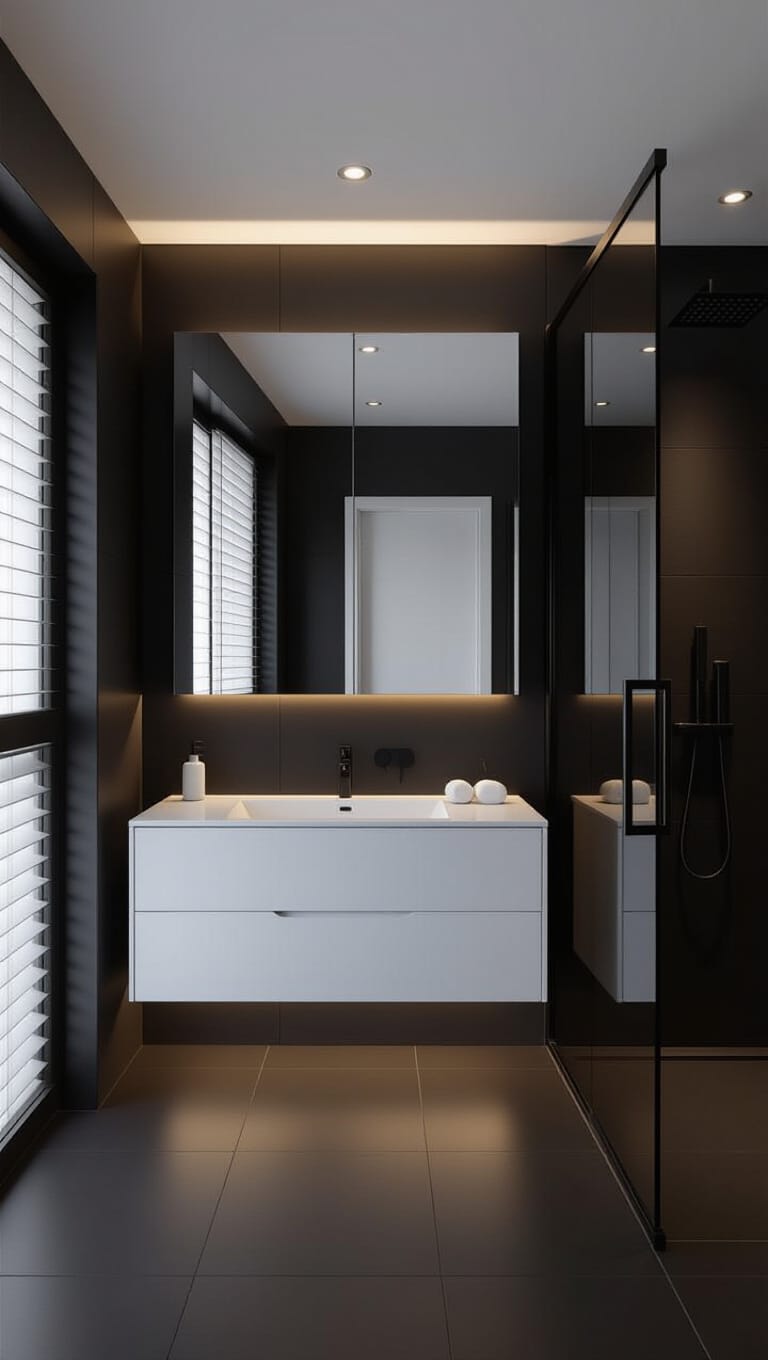 Modern Minimalist Black Tile Bathroom