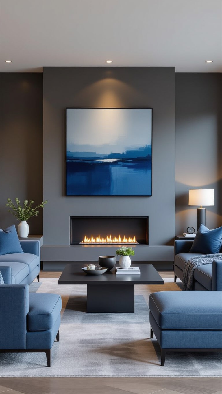 Modern Minimalist Blue and Gray Lounge