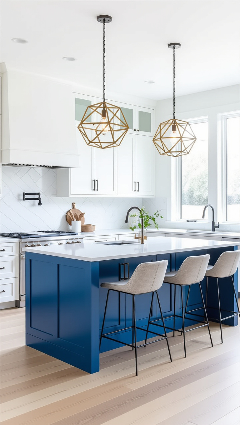 Modern Minimalist Blue and White Kitchen