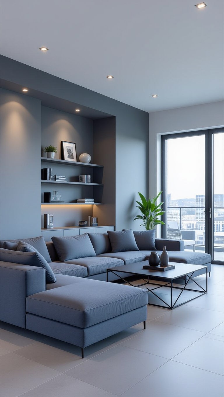 Modern Minimalist Blue Grey Living Room