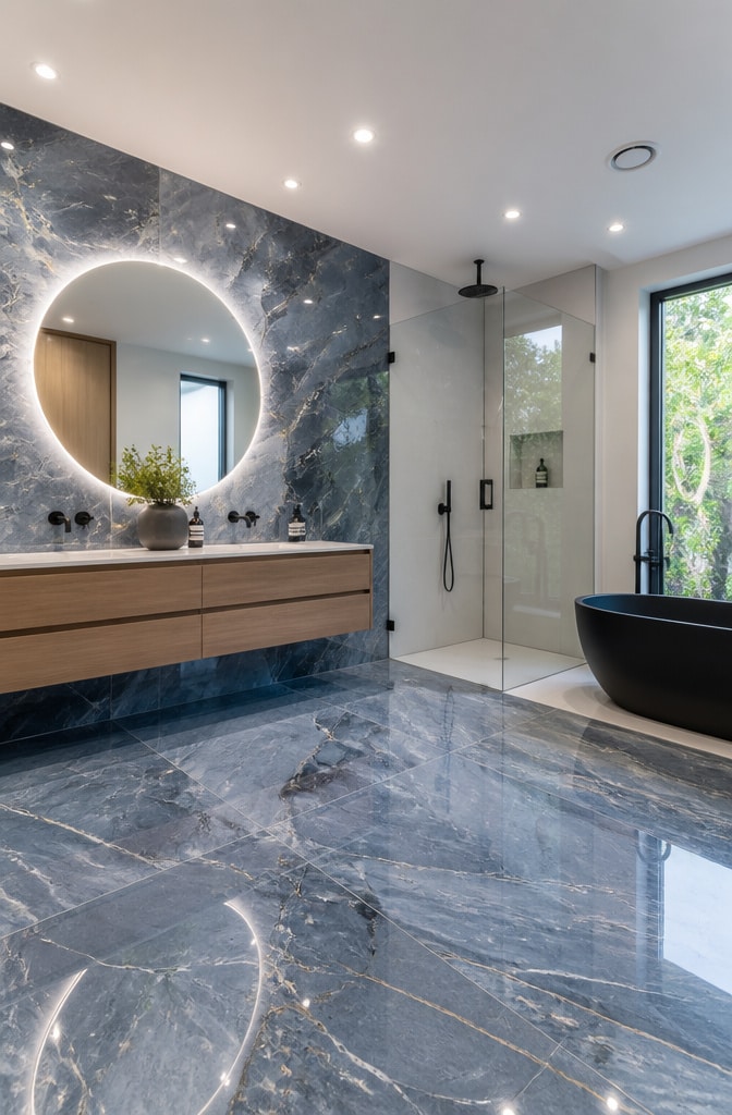 Modern Minimalist Blue Marble Bathroom