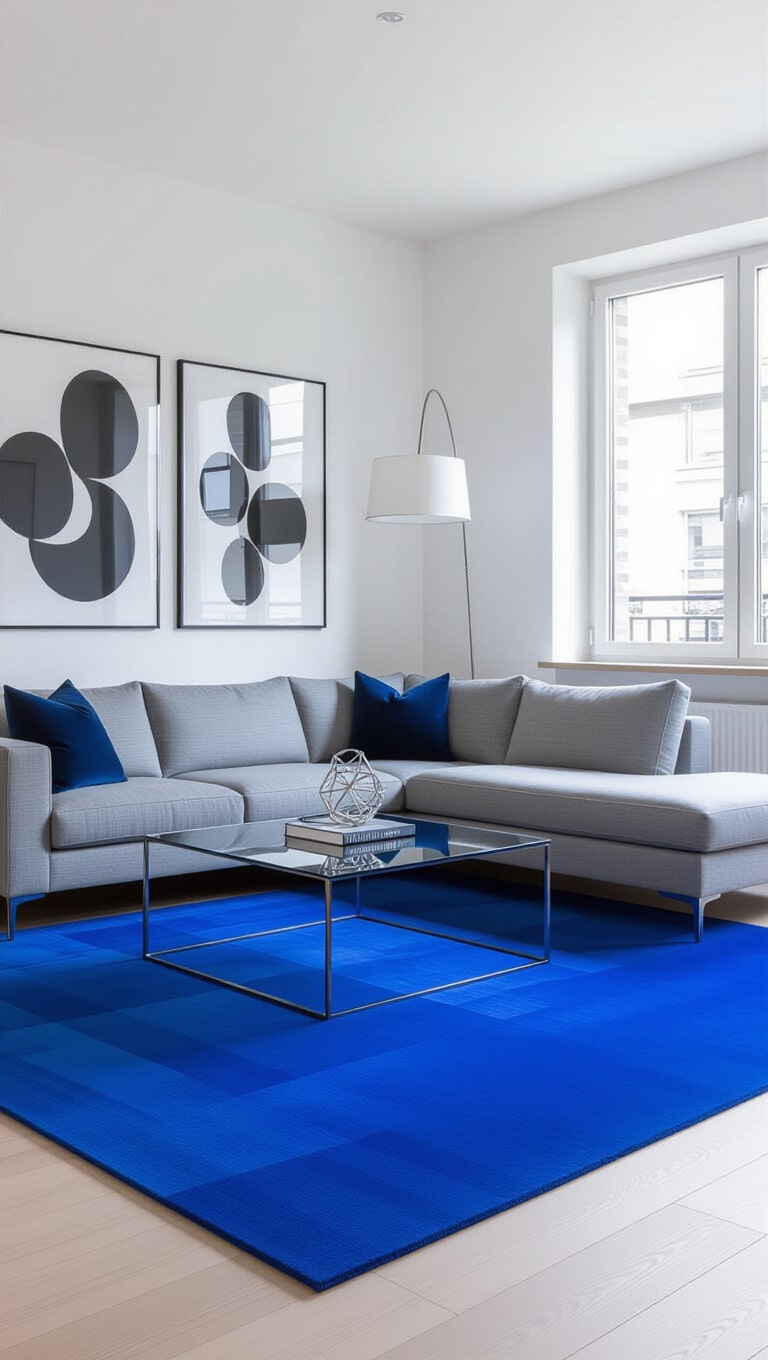 Modern Minimalist Blue Rug Living Room
