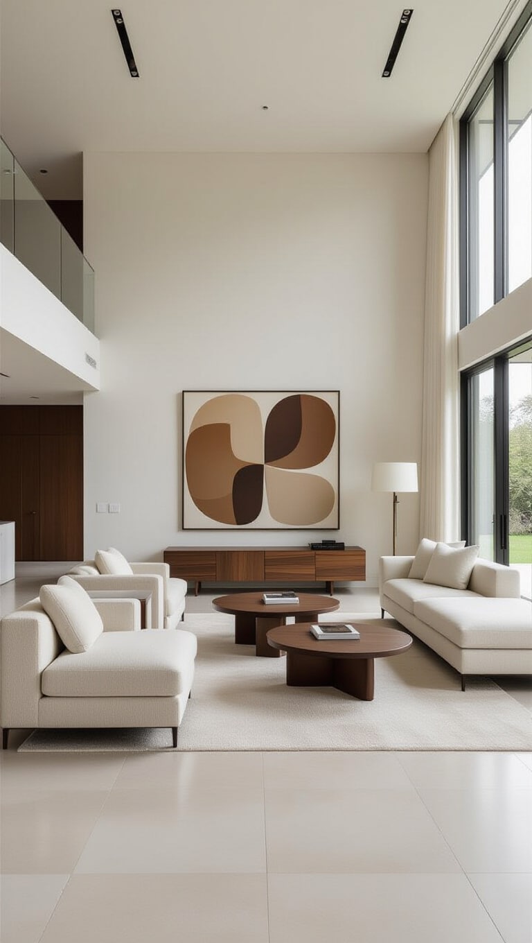 Modern Minimalist Brown and Cream Living Room