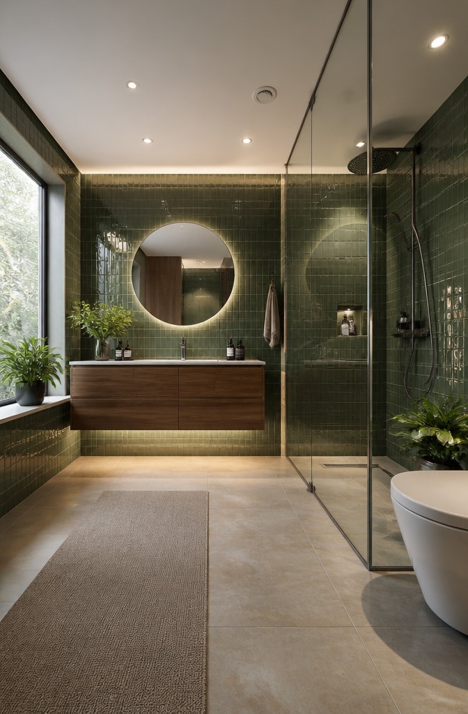 Modern Minimalist Brown and Green Bathroom