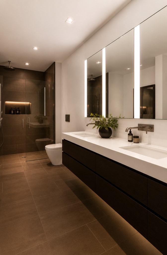 Modern Minimalist Brown and White Bathroom