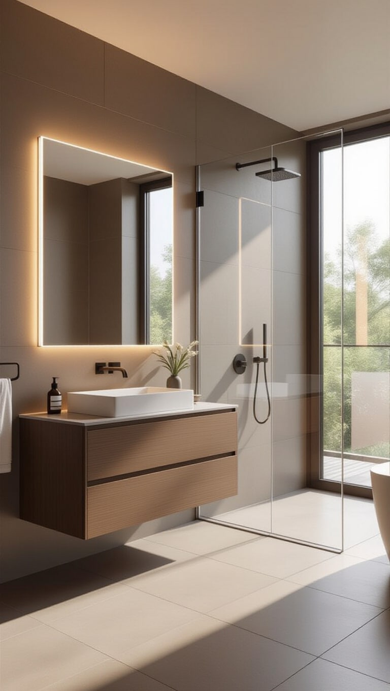 Modern Minimalist Brown Bathroom