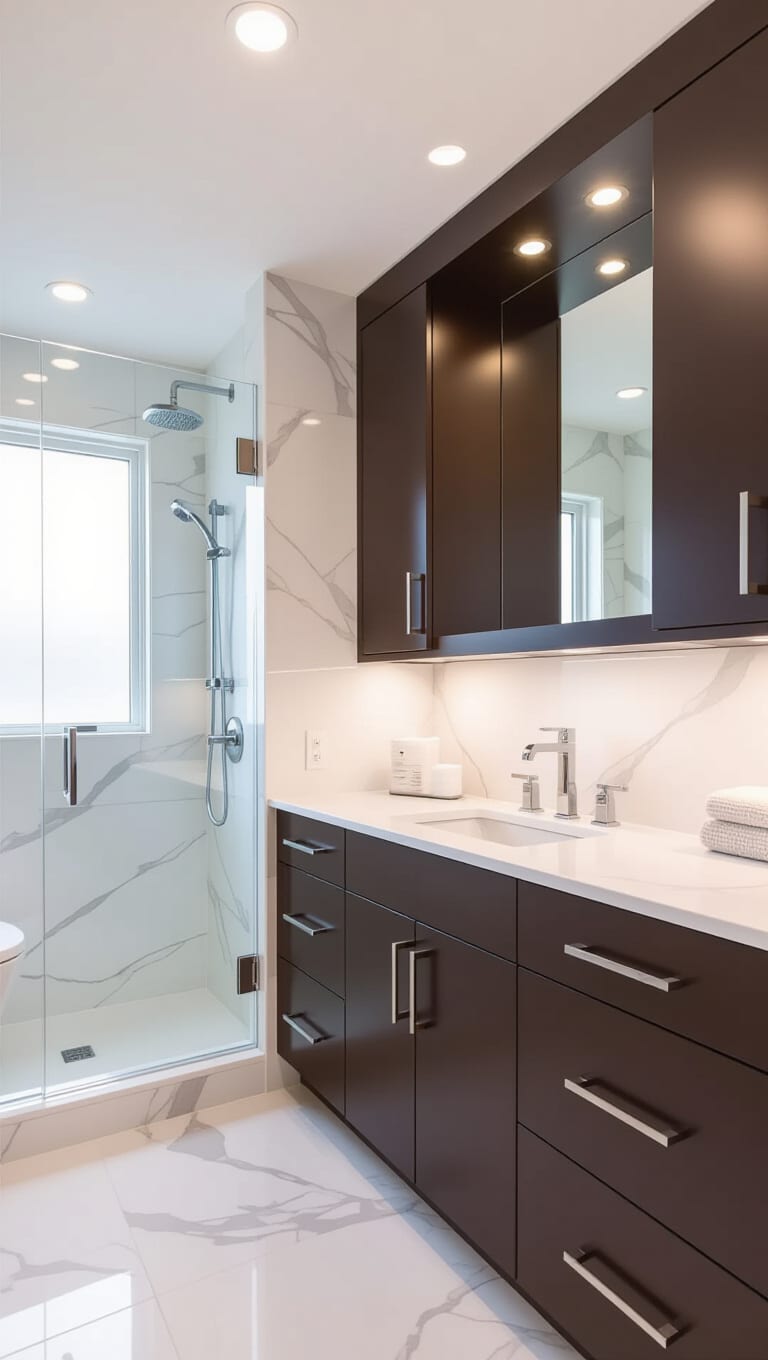 Modern Minimalist Brown Cabinets Bath