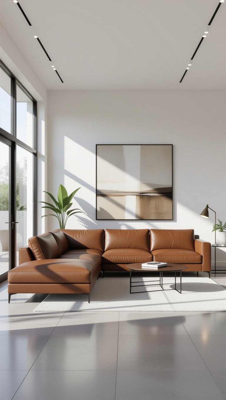 Modern Minimalist Brown Leather Sectional