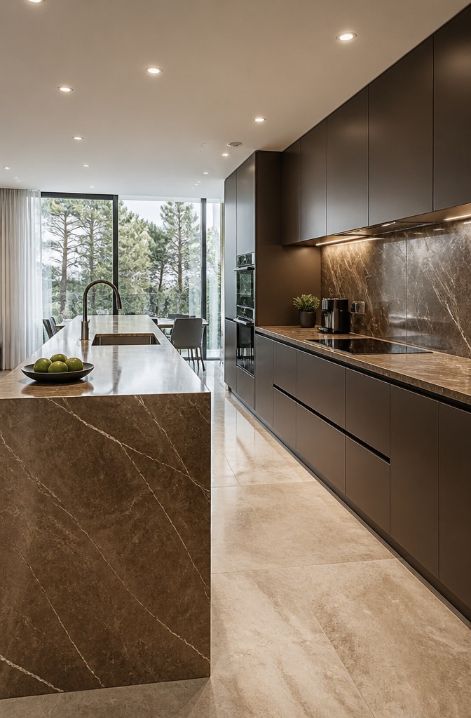Modern Minimalist Brown Marble Kitchen
