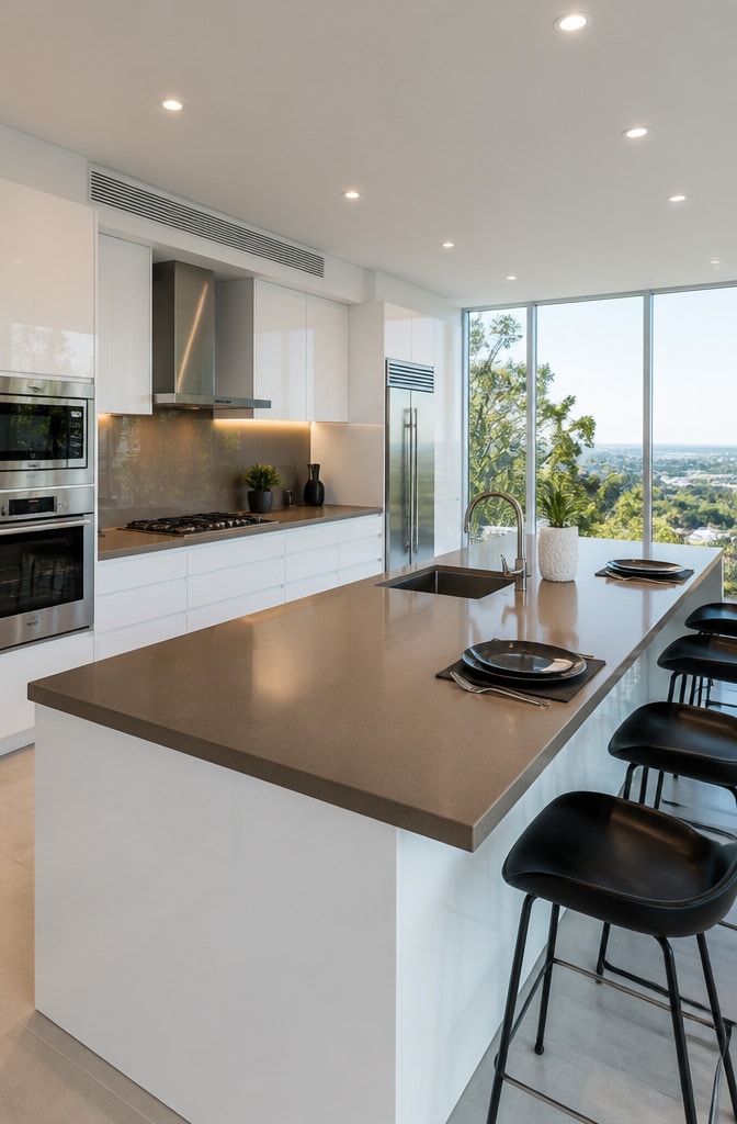 Modern Minimalist Brown Quartz Countertops Kitchen