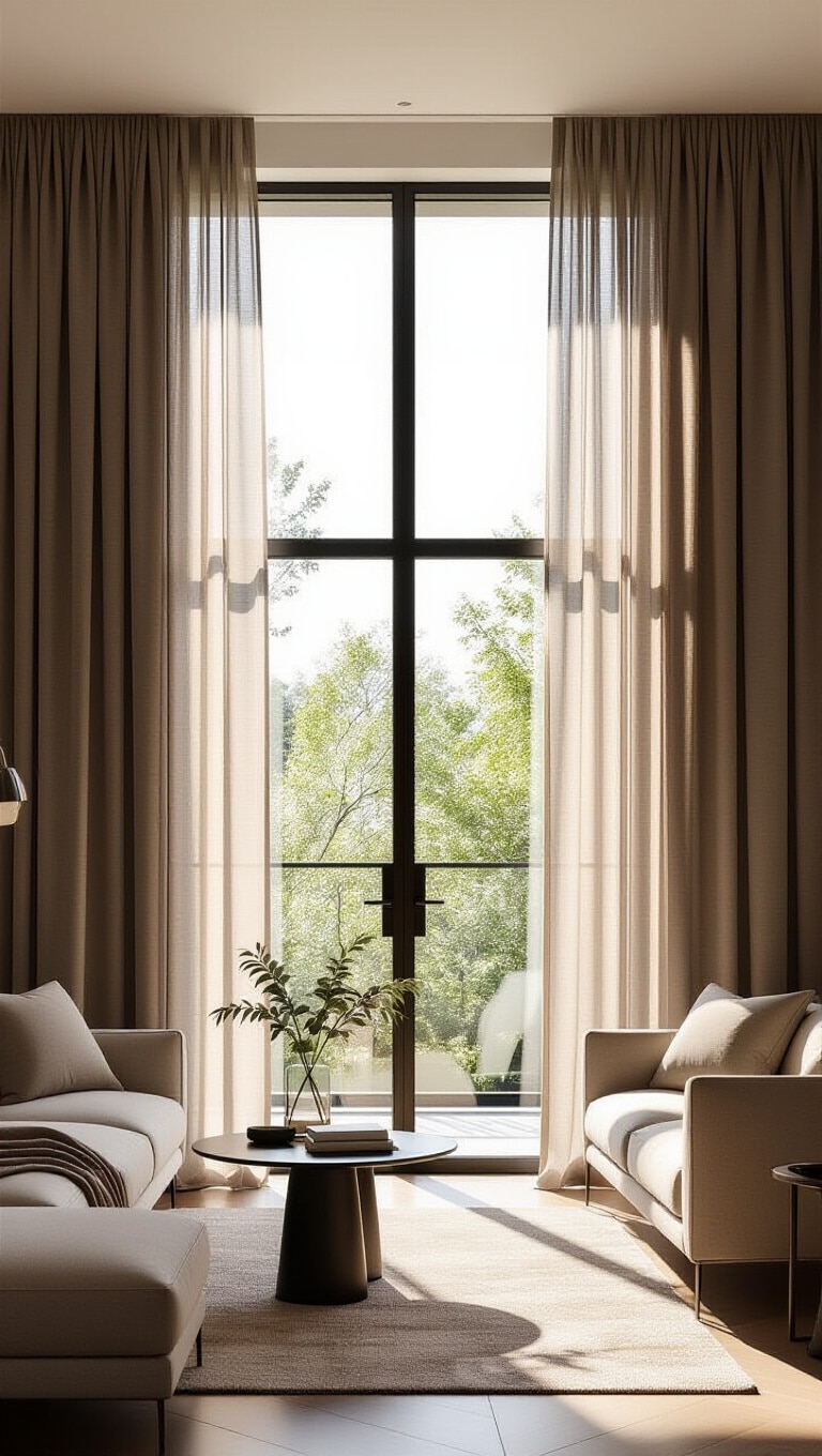 Modern Minimalist Brown Sheer Curtains