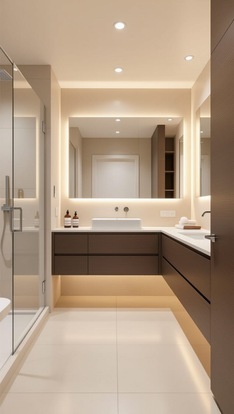 Modern Minimalist Cream and Brown Bathroom