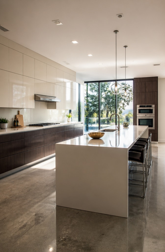 Modern Minimalist Cream and Brown Kitchen