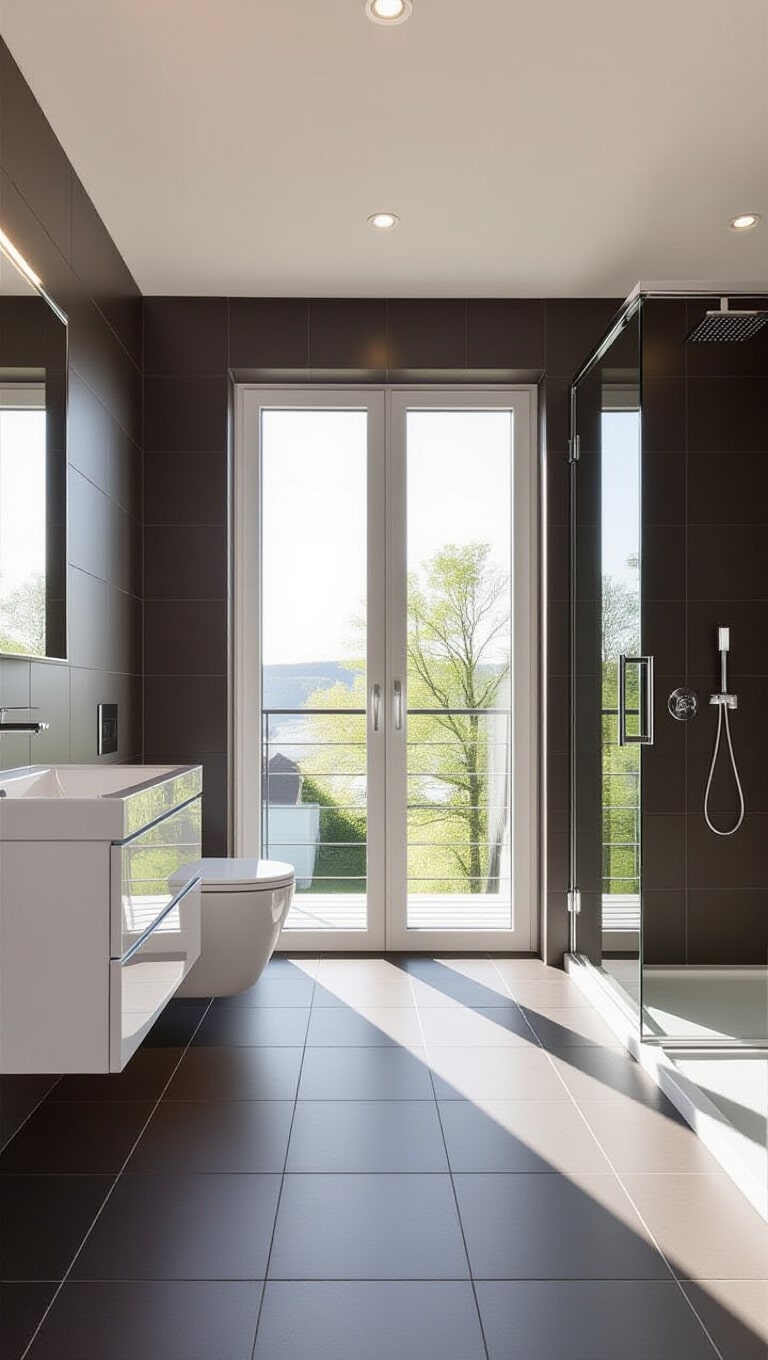 Modern Minimalist Dark Brown Tile Bathroom