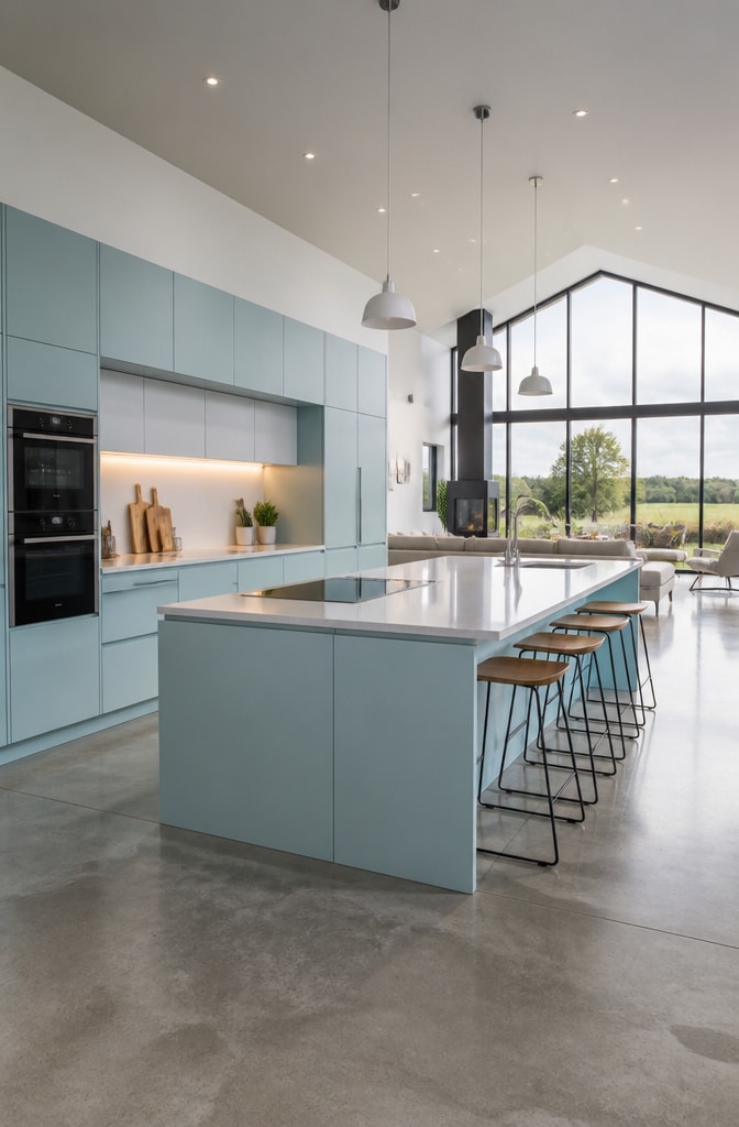 Modern Minimalist Duck Egg Blue Kitchen