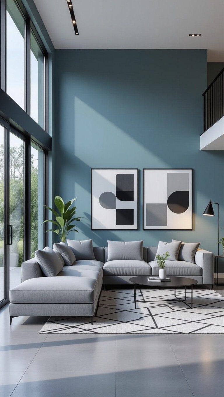 Modern Minimalist Duck Egg Blue Living Room