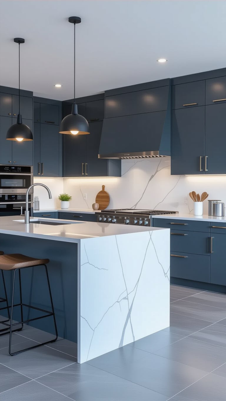 Modern Minimalist Grey Blue Kitchen