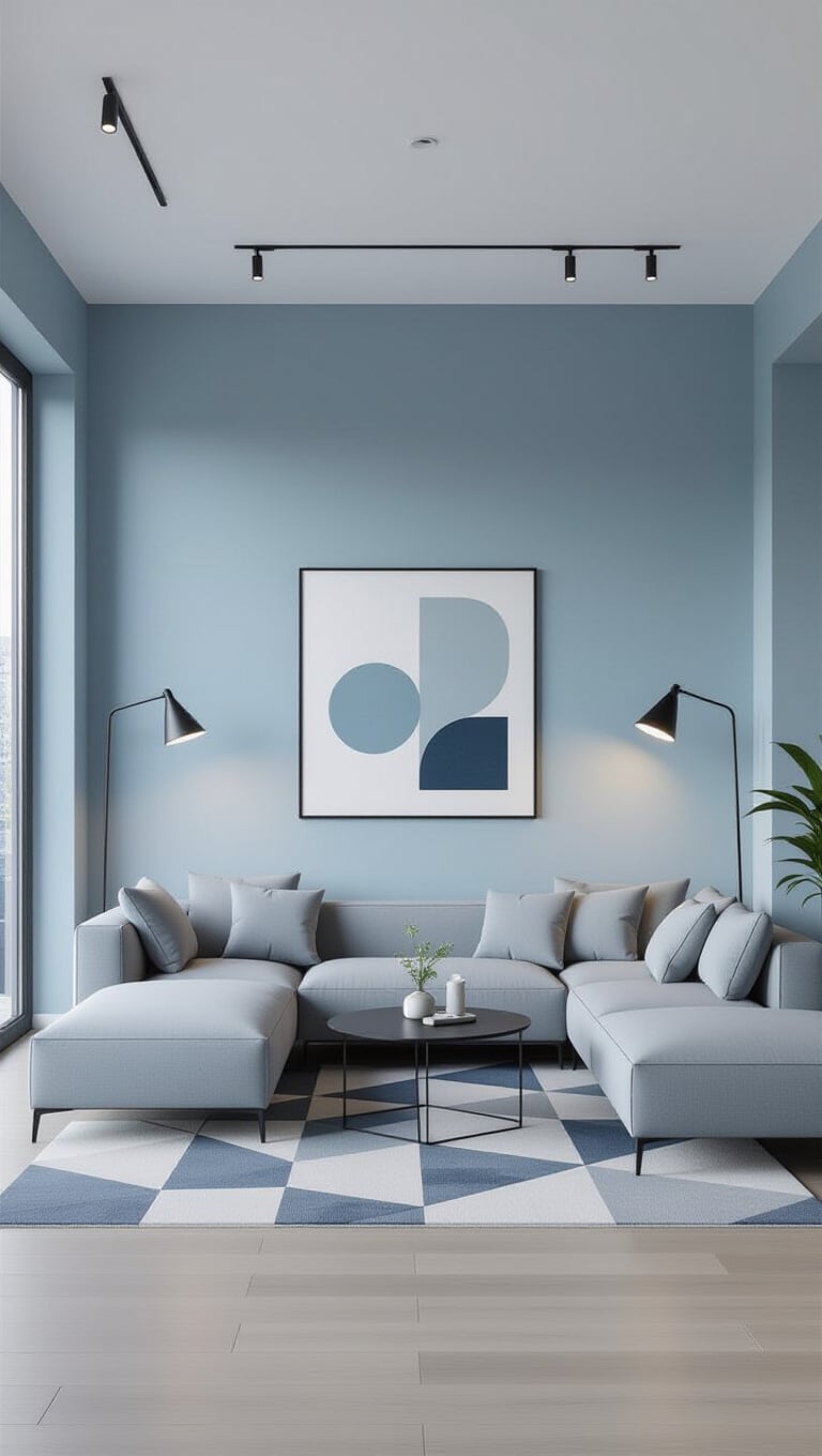Modern Minimalist Light Blue Living Room