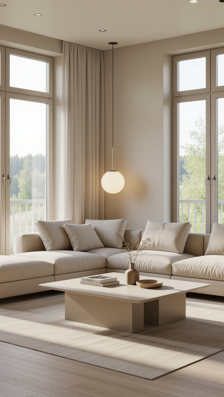 Modern Minimalist Light Brown Living Room