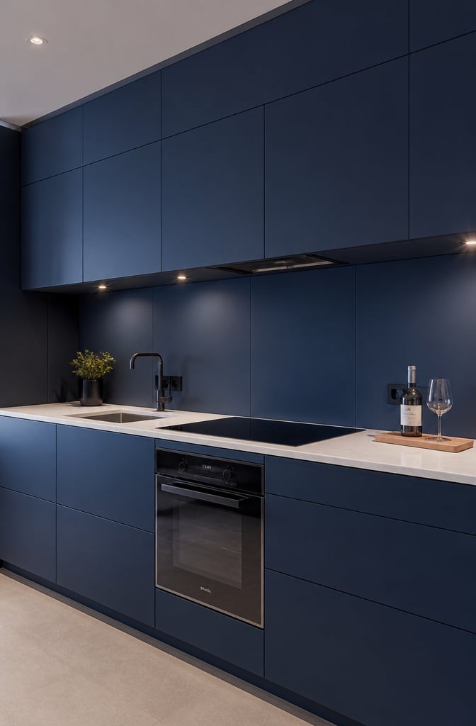 Modern Minimalist Matte Blue Backsplash Kitchen