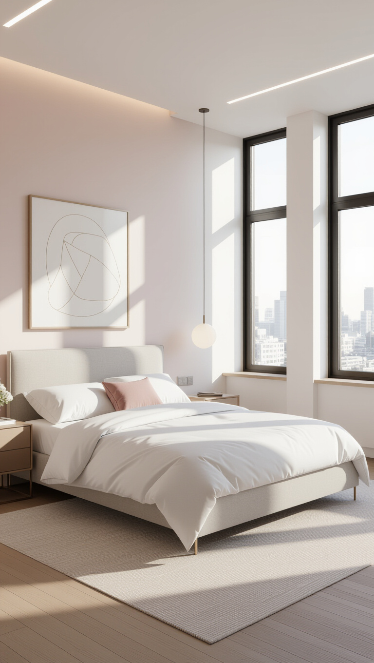 Modern Minimalist Pink and White Bedroom