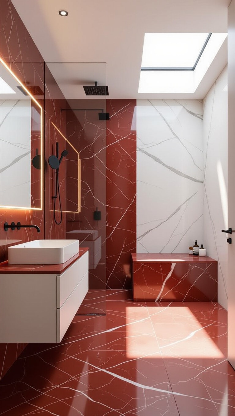 Modern Minimalist Red Marble Bathroom
