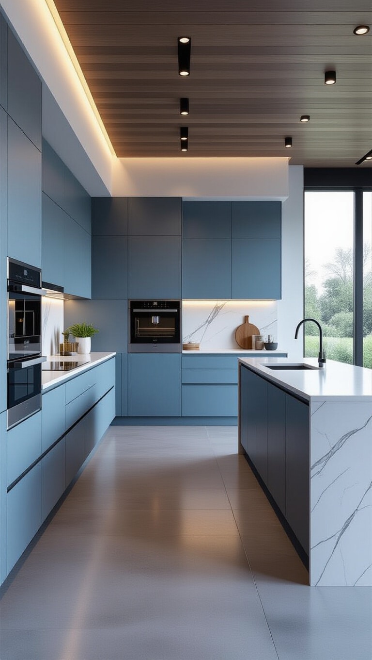 Modern Minimalist Sky Blue Kitchen