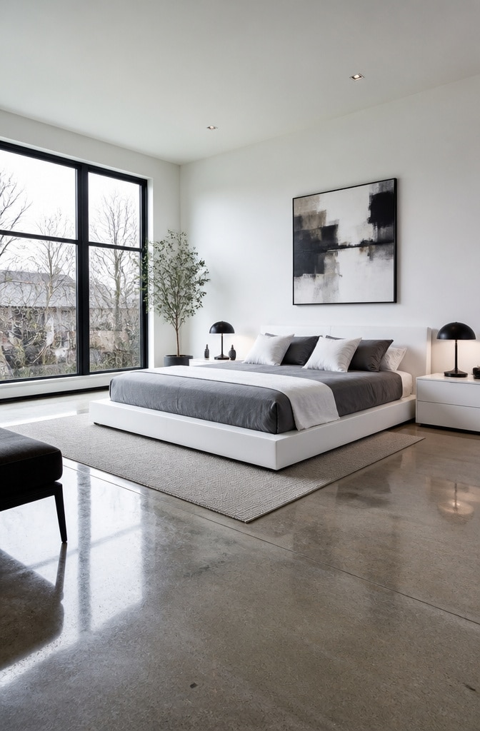 Modern Minimalist White Bed Frame Bedroom