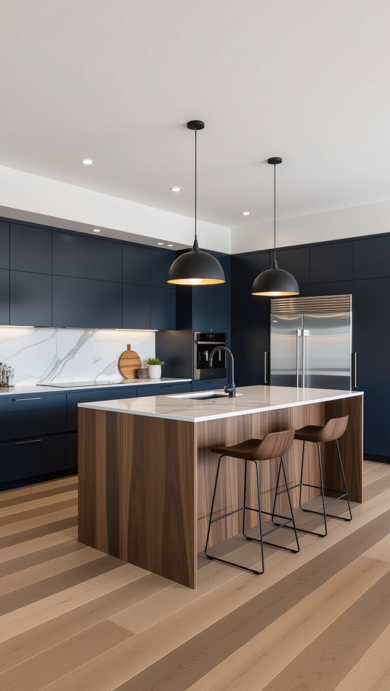 Modern Navy and Walnut Kitchen