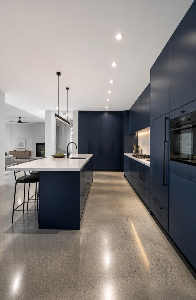 Modern Navy Blue Minimalist Kitchen