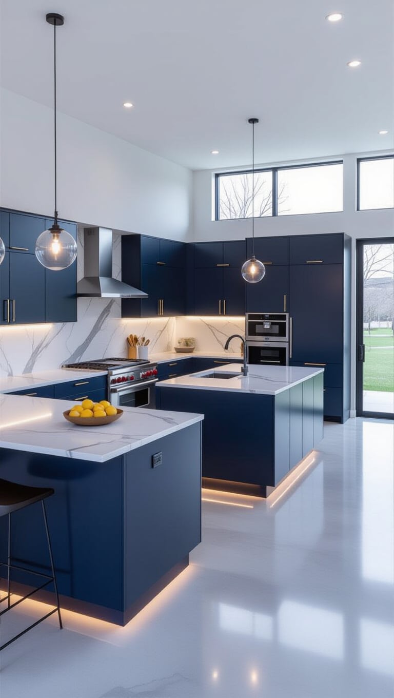 Modern Navy Blue Minimalist Kitchen