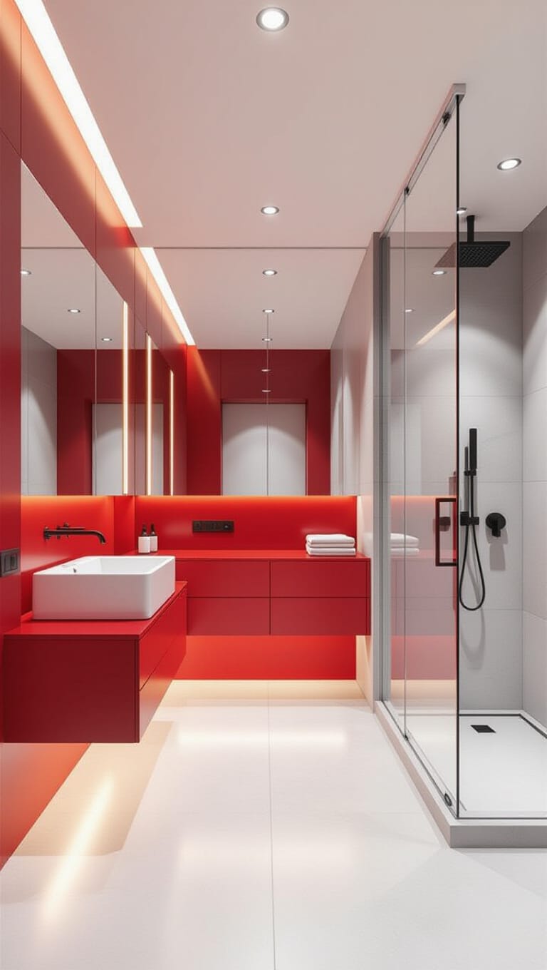 Modern Red Matte Finish Bathroom