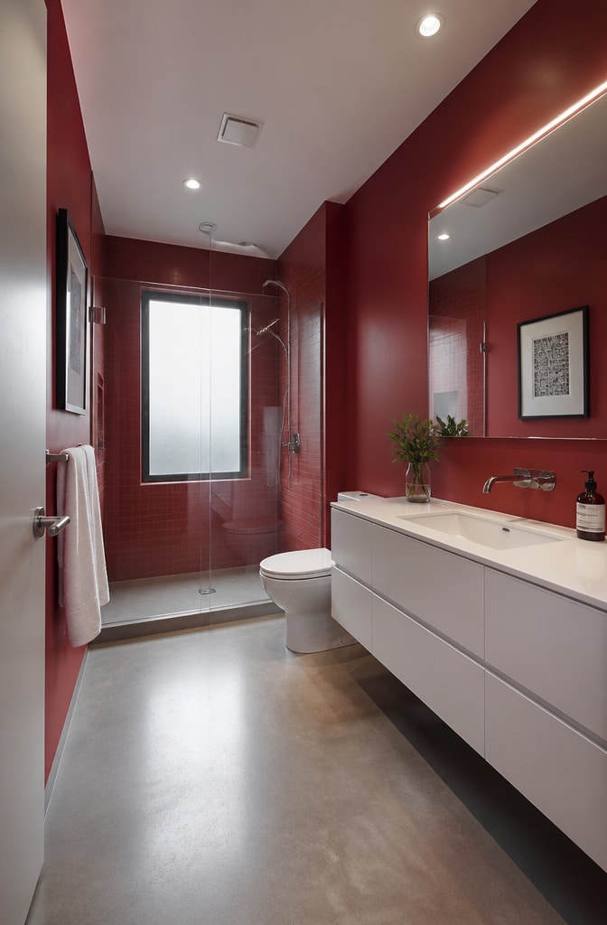 Modern Red Minimalist Bathroom