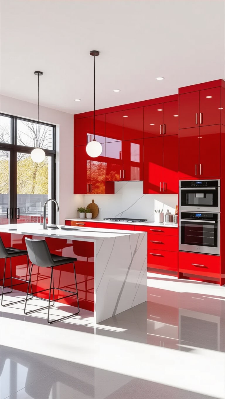 Modern Red Minimalist Kitchen