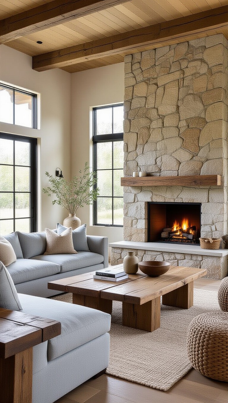 Modern Rustic Light Blue Couch Living Room