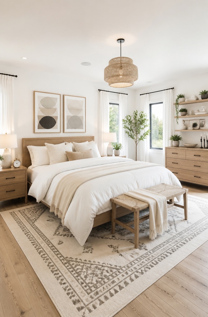 Modern Scandinavian White and Beige Bedroom