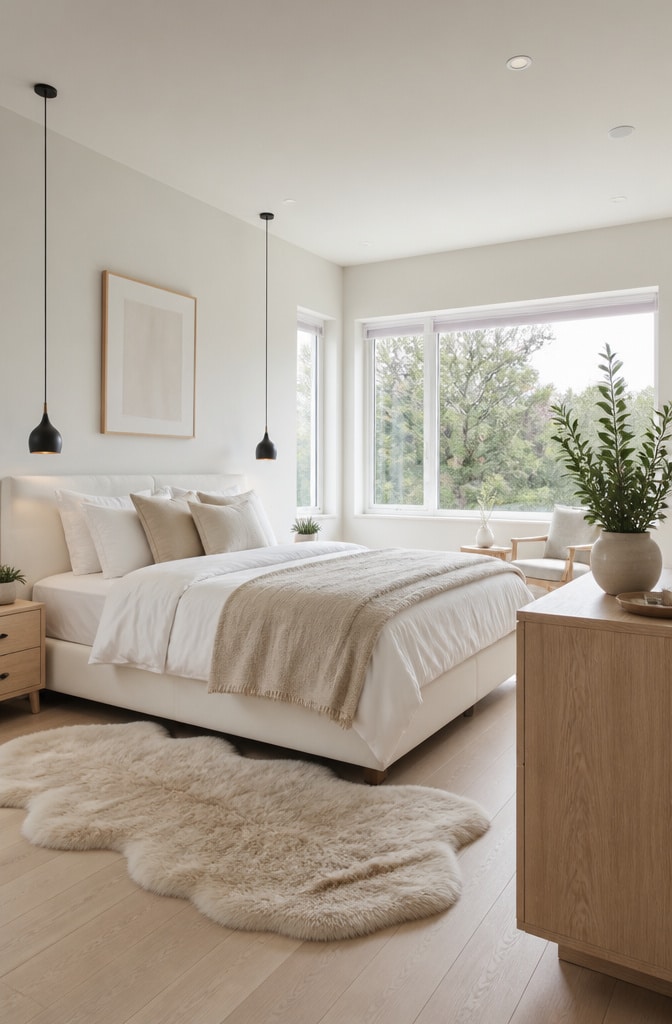 Modern Scandinavian White and Beige Bedroom